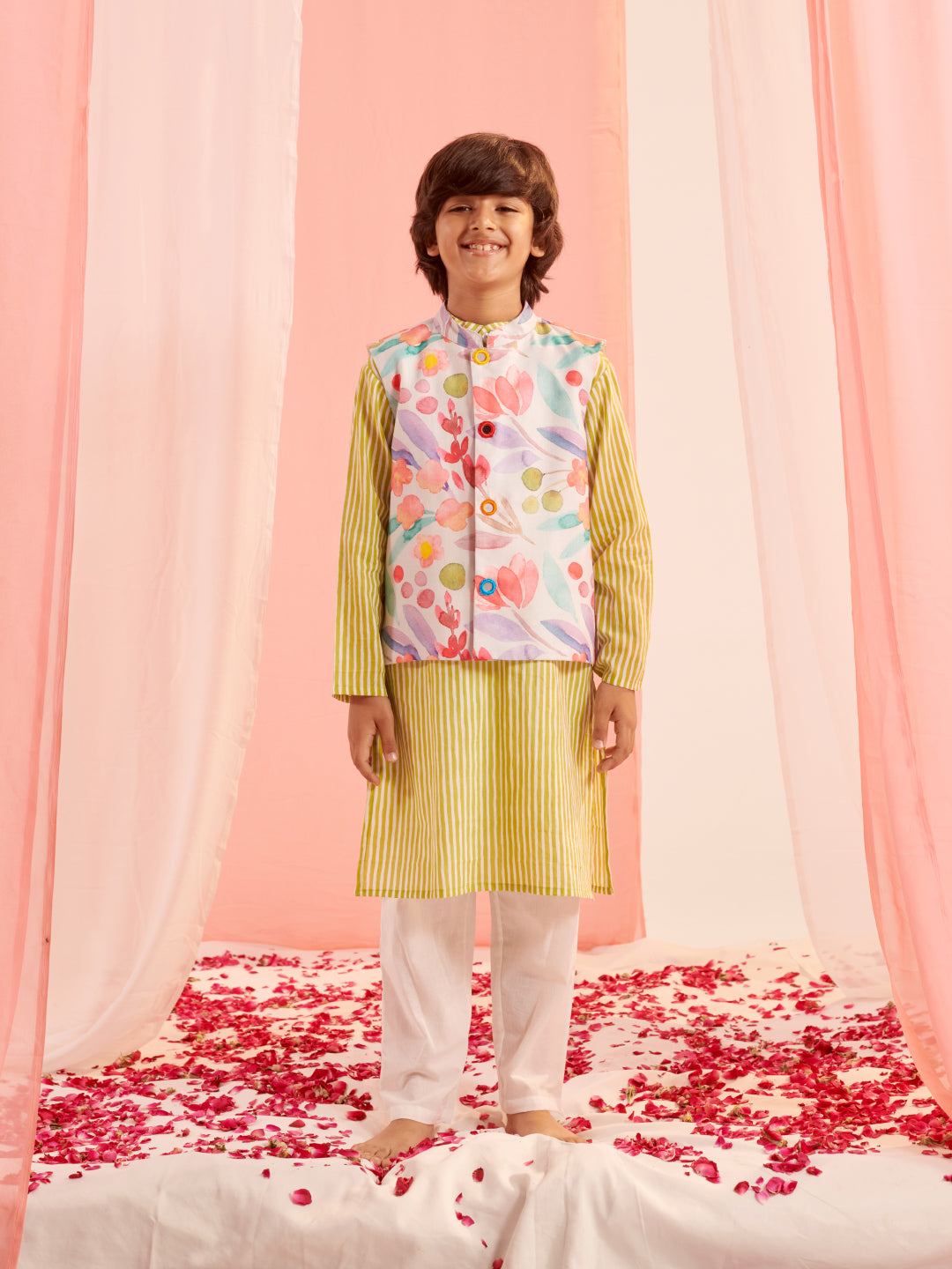 Boys Striped Regular Kurta With Pyjamas (KP-LTPURPLEJACKET)