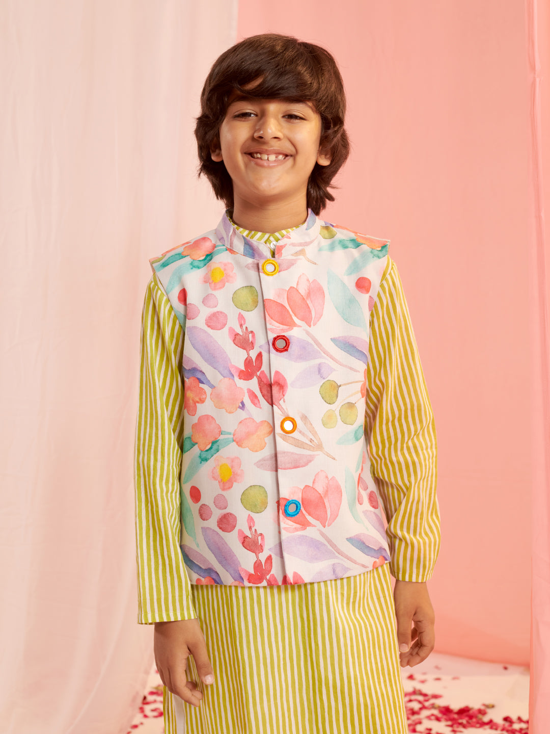 Boys Striped Regular Kurta With Pyjamas (KP-LTPURPLEJACKET)
