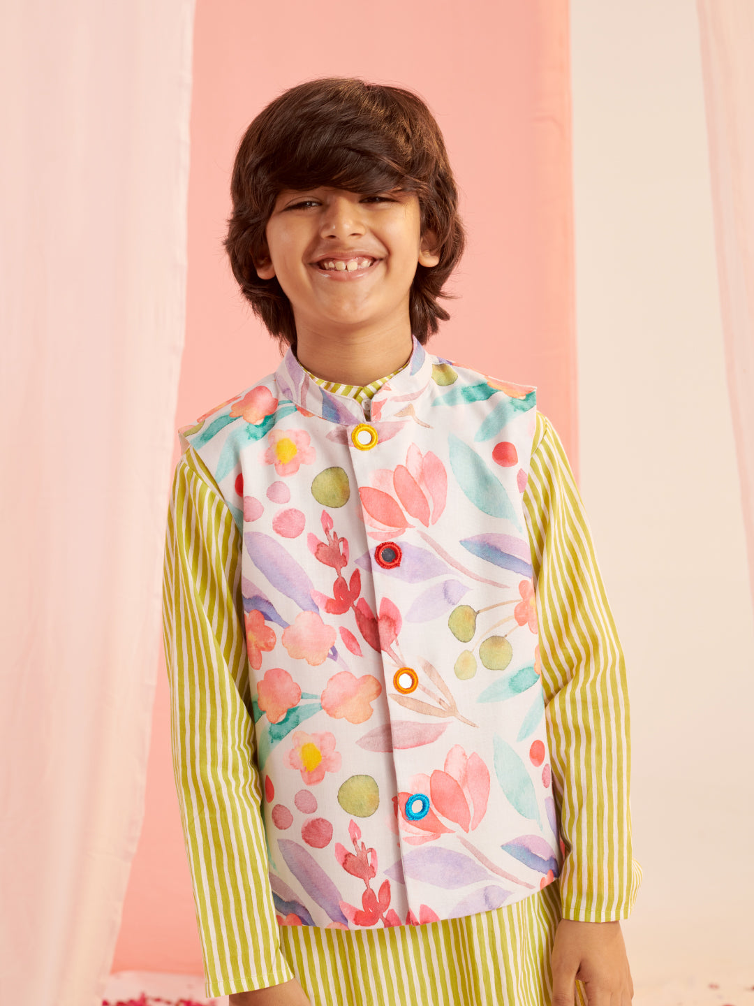 Boys Striped Regular Kurta With Pyjamas (KP-LTPURPLEJACKET)