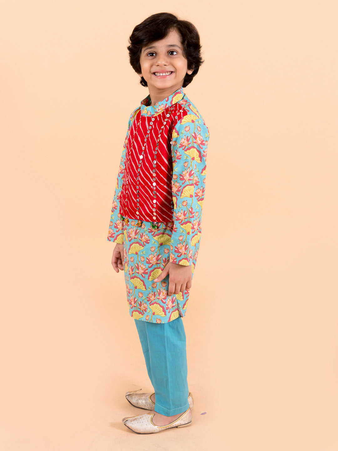 Boys Sea Green Printed Kurta with Pyjama Set (Kp-lotus)
