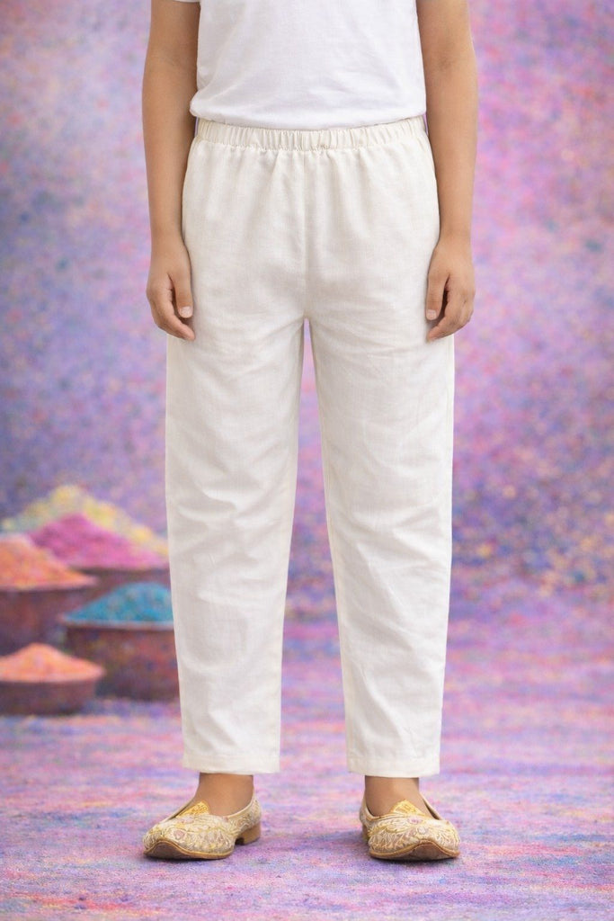 Pspeaches Boys White Ethnic Shibori A-Line Cotton Kurta With Pyjamas ( Sku-Kp-Lurexsilver )