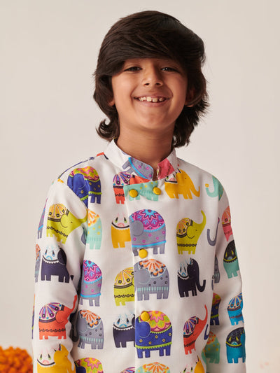 Boys Printed Regular Kurta With Dhoti Pants (KP-MULTIHATHI)