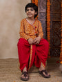 Boys Bandhani Printed V Neck Gotta Patti Kurta With Dhoti Pants (KP-MUSTARDBANDHNI)