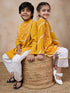 Boys Mandarin Collar Floral Yoke Design Regular Thread Work Kurta With Dhoti Pants (KP-MUSTARDSLUB)