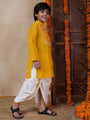 Boys Mandarin Collar Floral Yoke Design Regular Thread Work Kurta With Dhoti Pants (KP-MUSTARDSLUB)
