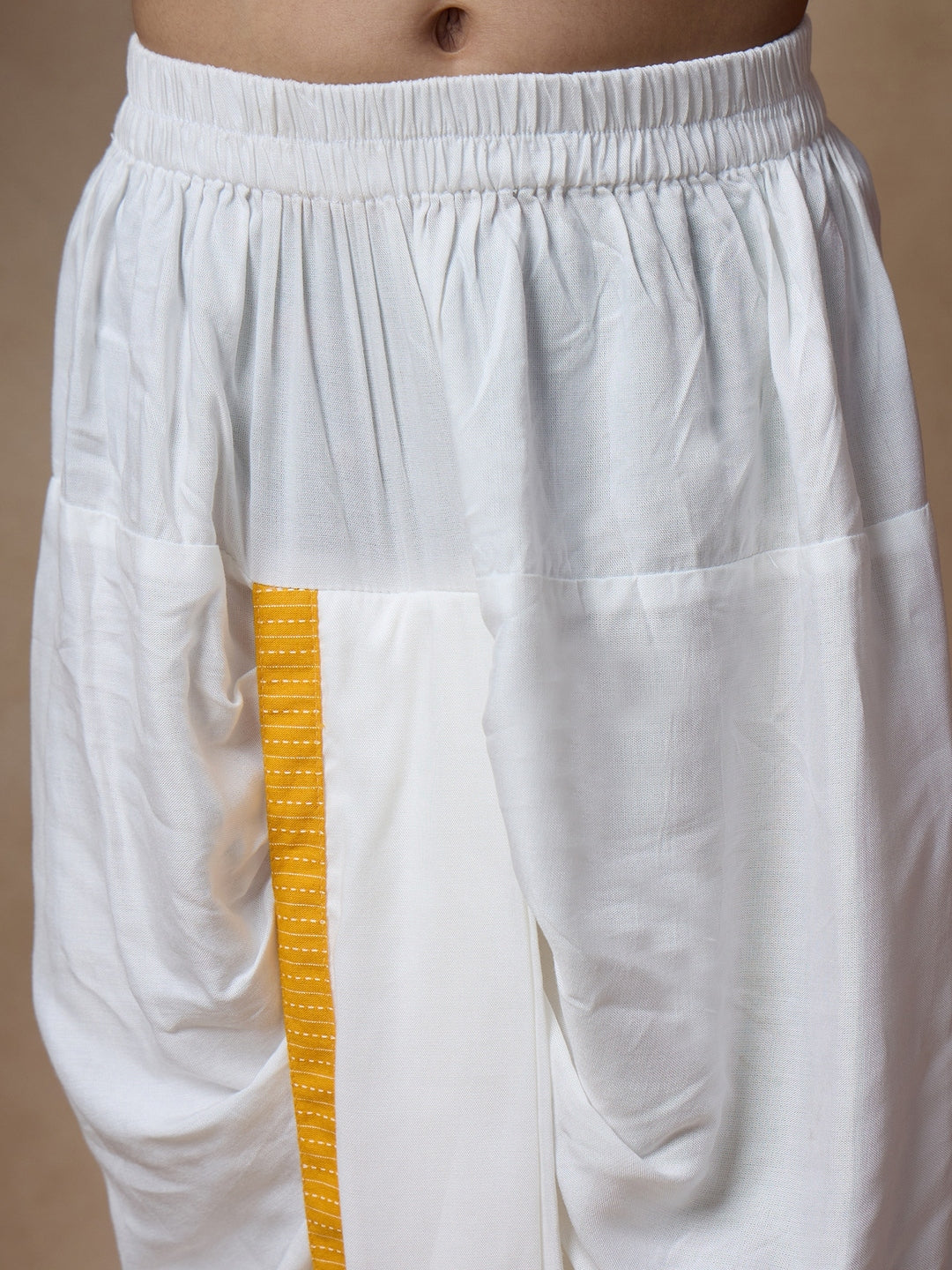 Boys Mandarin Collar Floral Yoke Design Regular Thread Work Kurta With Dhoti Pants (KP-MUSTARDSLUB)