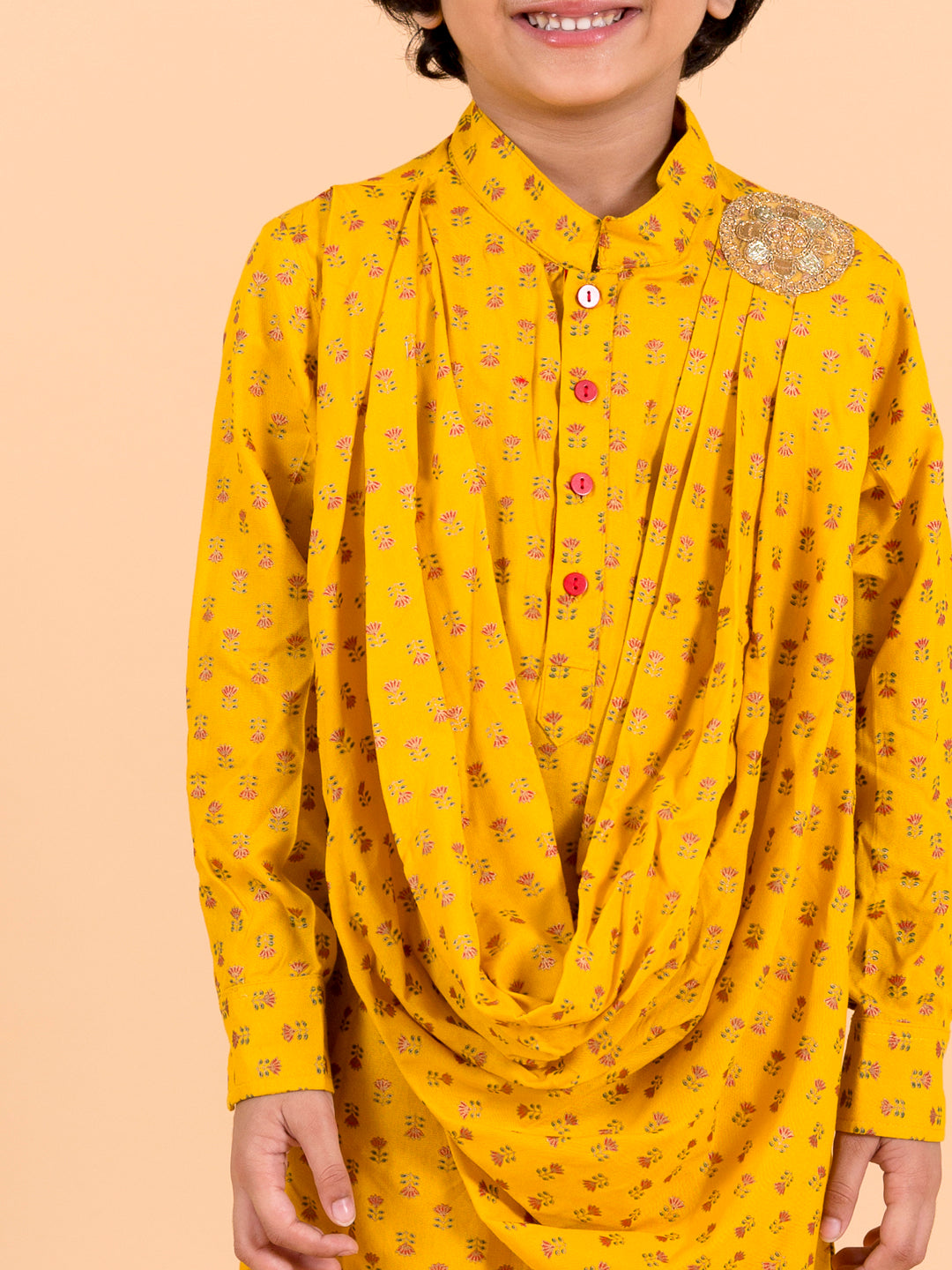 Pspeaches
Boys Mustard Yellow Floral Pure Cotton Kurti with Trousers & Dupatta (KP-mustardcowl)