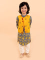 Boys Navy Blue Floral Printed Pure Cotton Kurta with Trousers & With Dupatta (Kp-Navyjaal)