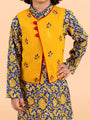 Boys Navy Blue Floral Printed Pure Cotton Kurta with Trousers & With Dupatta (Kp-Navyjaal)