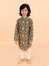 Boys Navy Blue Floral Printed Pure Cotton Kurta with Trousers & With Dupatta (Kp-Navyjaal)