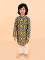 Boys Navy Blue Floral Printed Pure Cotton Kurta with Trousers & With Dupatta (Kp-Navyjaal)