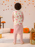Boys Floral Printed Regular Pure Cotton Kurta With Pyjamas And Nehru Jaket (KP-OFFWHITEPINK)