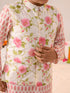 Boys Floral Printed Regular Pure Cotton Kurta With Pyjamas And Nehru Jaket (KP-OFFWHITEPINK)
