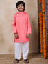 Boys Mandarin Collar Long Sleeves Straight Kurta With Pyjamas Jacket (KP-PEACHDOBBY)