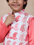 Boys Mandarin Collar Long Sleeves Straight Kurta With Pyjamas Jacket (KP-PEACHDOBBY)
