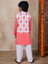 Boys Mandarin Collar Long Sleeves Straight Kurta With Pyjamas Jacket (KP-PEACHDOBBY)