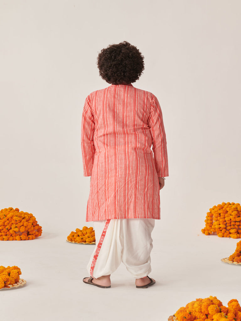 Boys Ethnic Motifs Printed Angrakha Kurta With Dhoti Pants (KP-PEACHIKKAT)