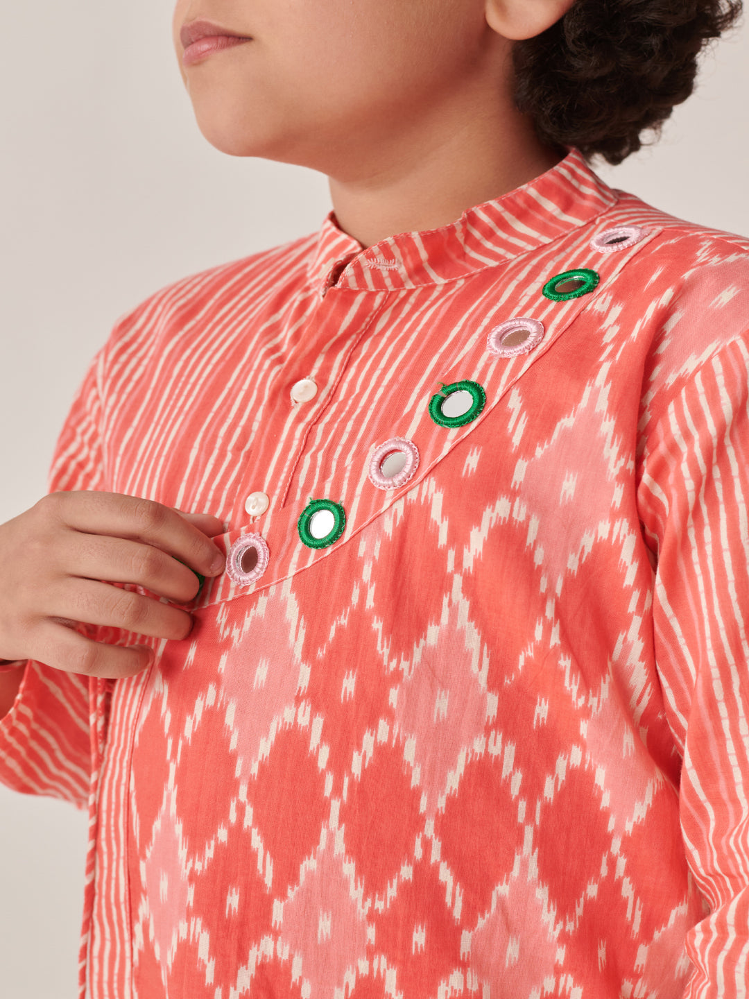 Boys Ethnic Motifs Printed Angrakha Kurta With Dhoti Pants (KP-PEACHIKKAT)
