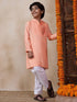 Boys Mandarin Collar Yoke Design Regular Kurta With Pyjamas (KP-PEACHPINTUCKS)