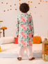 Boys Floral Printed Pure Cotton Kurta with Pyjamas (KP-PEACHREDFLOWER)