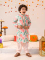 Boys Floral Printed Pure Cotton Kurta with Pyjamas (KP-PEACHREDFLOWER)