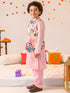 Boys Printed Pure Cotton Kurta With Pyjamas And Nehru Jacket (KP-PINKLUREX)