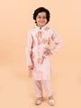 Kids-Boys Pink Floral Printed Pure Cotton Kurta with Trousers and Nehru Jacket (kp-pinkggt)