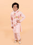 Kids-Boys Pink Floral Printed Pure Cotton Kurta with Trousers and Nehru Jacket (kp-pinkggt)