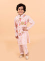 Kids-Boys Pink Floral Printed Pure Cotton Kurta with Trousers and Nehru Jacket (kp-pinkggt)