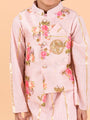 Kids-Boys Pink Floral Printed Pure Cotton Kurta with Trousers and Nehru Jacket (kp-pinkggt)