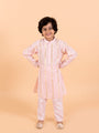 Kids-Boys Pink Floral Printed Pure Cotton Kurta with Trousers and Nehru Jacket (kp-pinkggt)