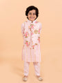 Kids-Boys Pink Floral Printed Pure Cotton Kurta with Trousers and Nehru Jacket (kp-pinkggt)