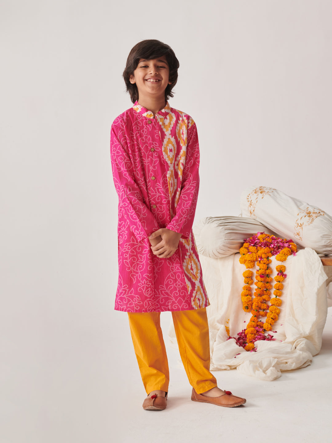 Boys Printed Regular Kurta With Pyjamas (KP-RANIORANGE)