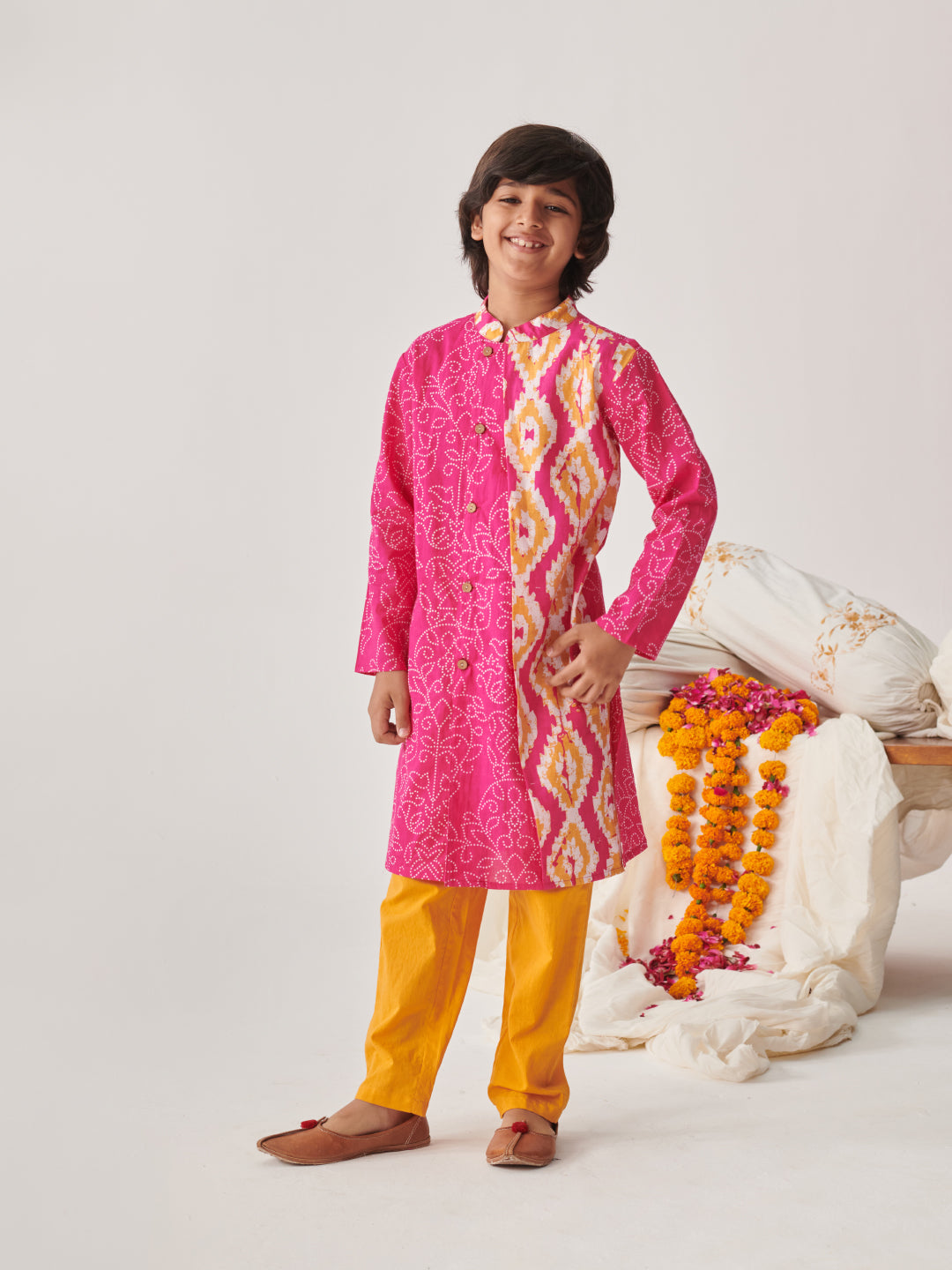 Boys Printed Regular Kurta With Pyjamas (KP-RANIORANGE)