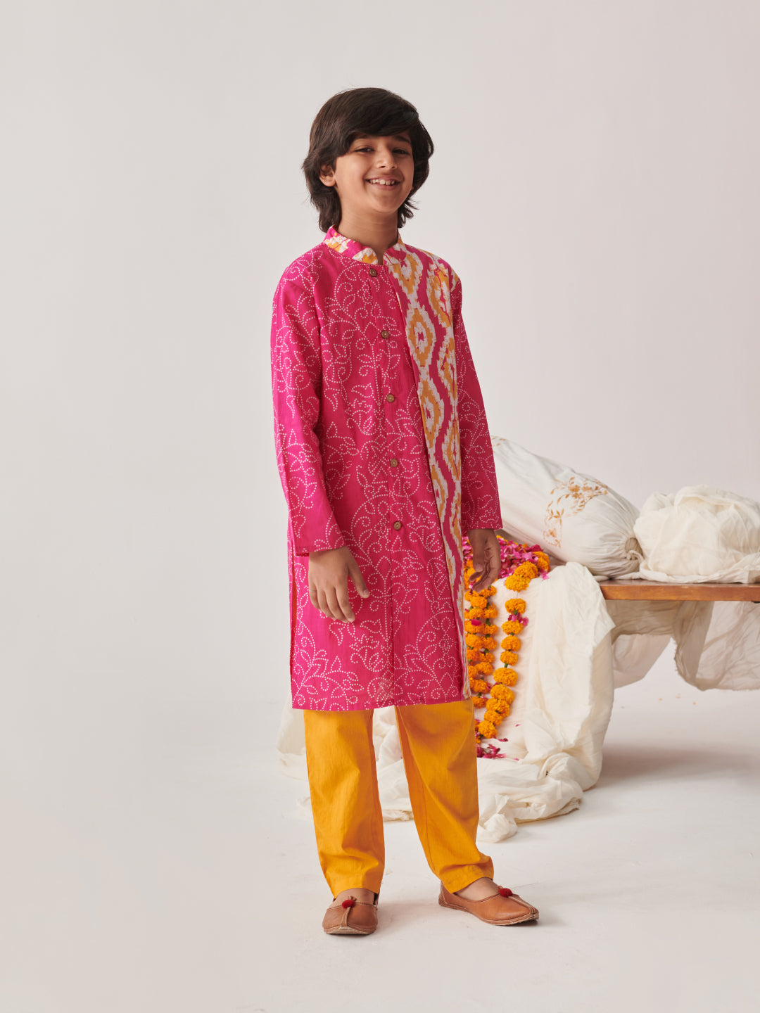 Boys Printed Regular Kurta With Pyjamas (KP-RANIORANGE)