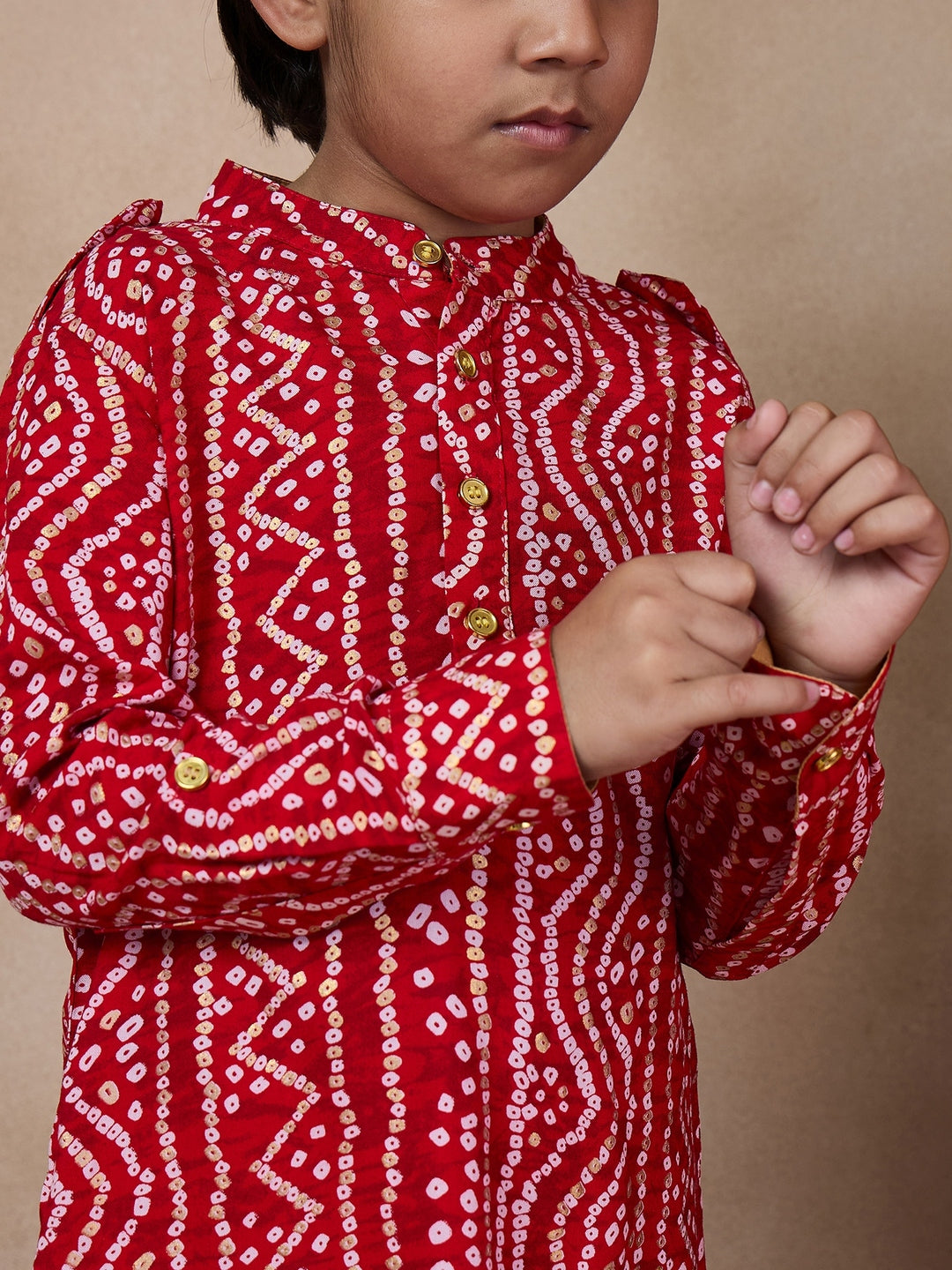 Boys Floral Regular Kurta With Pyjamas (KP-REDBANDHANI)