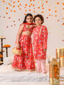 Boys Floral Printed Regular Pure Cotton Kurta With Pyjamas (KP-REDPINKFLOWER)