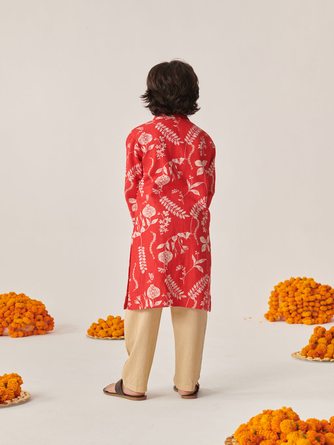 Boys Floral Printed Regular Kurta With Pyjamas (KP-REDRAYONPRINT)