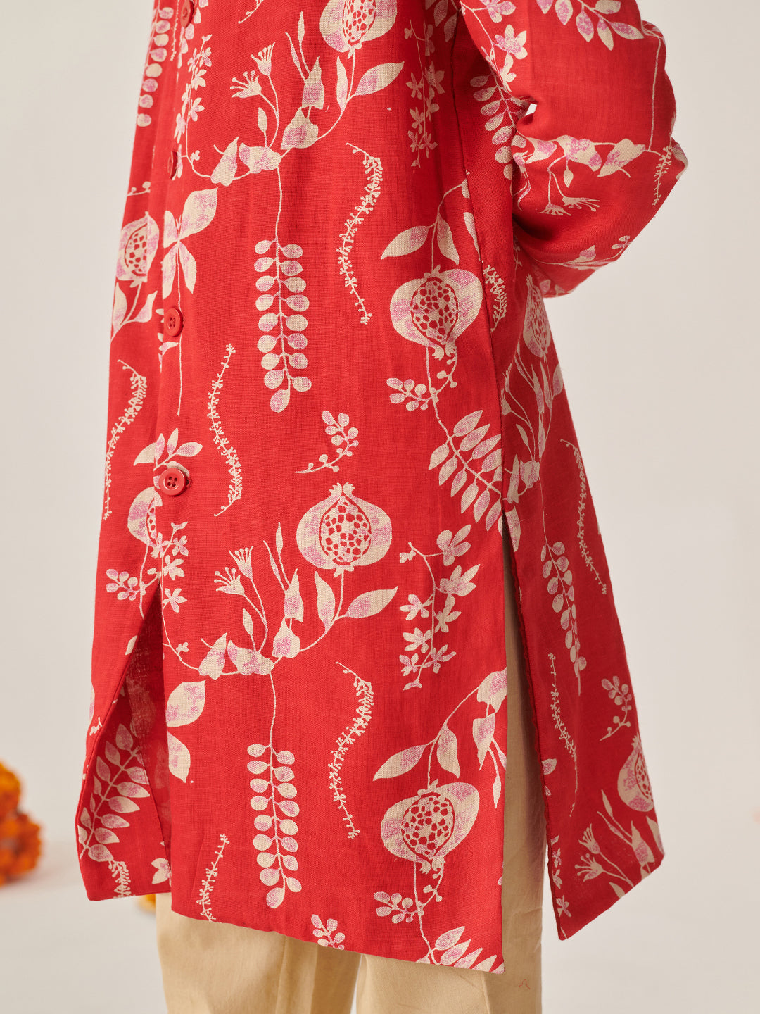 Boys Floral Printed Regular Kurta With Pyjamas (KP-REDRAYONPRINT)