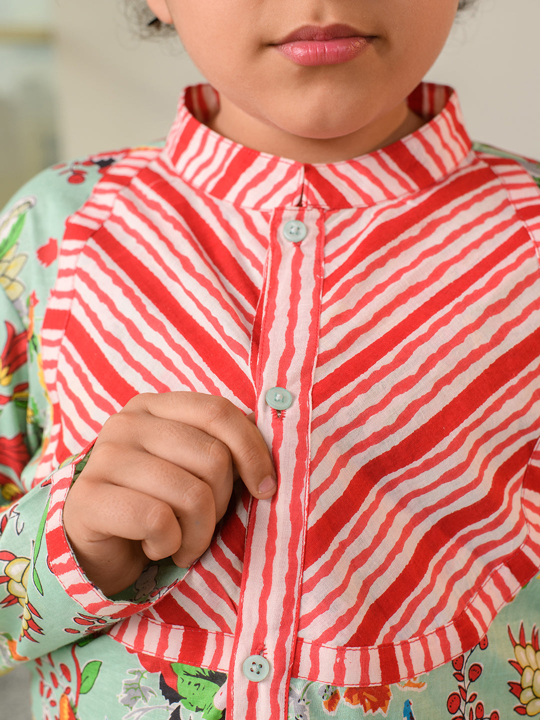 Boys Floral Printed Pure Cotton Kurta with Pyjamas (KP-REDSTRIPE)