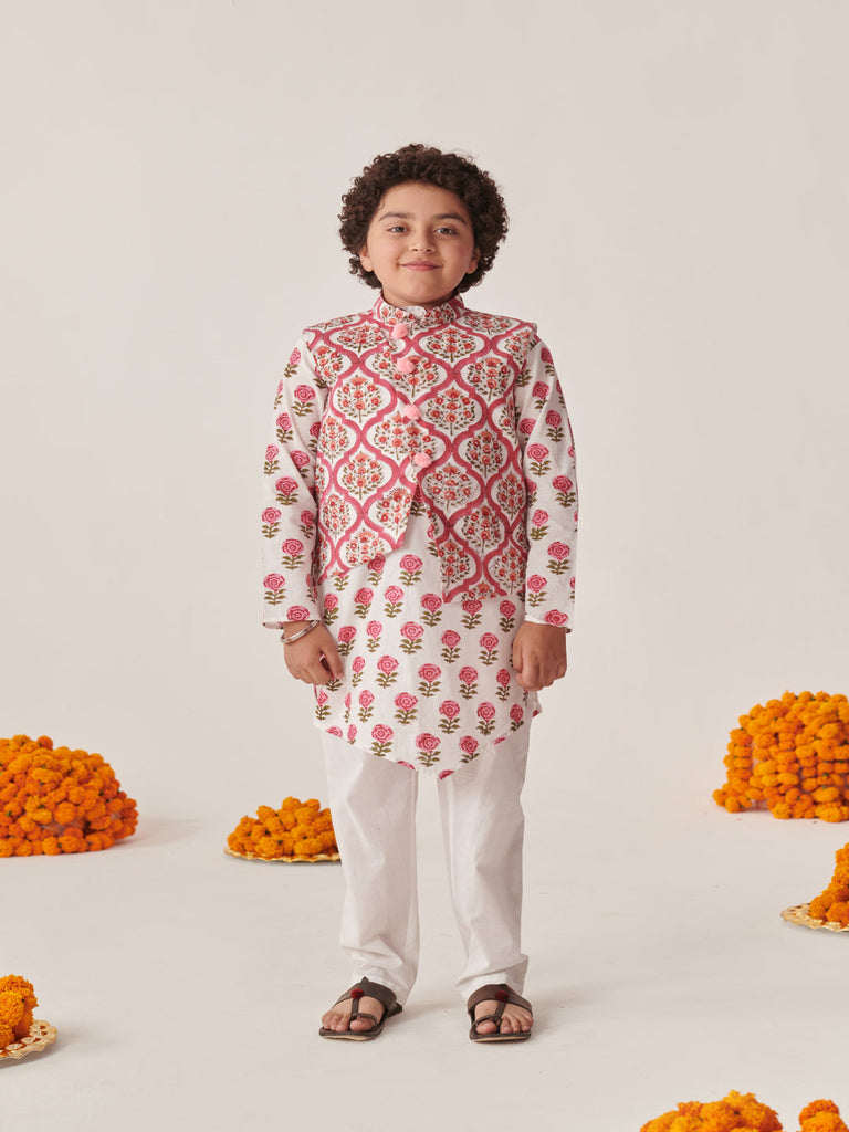 Boys Floral Printed Regular Kurta With Pyjamas (KP-ROSE)
