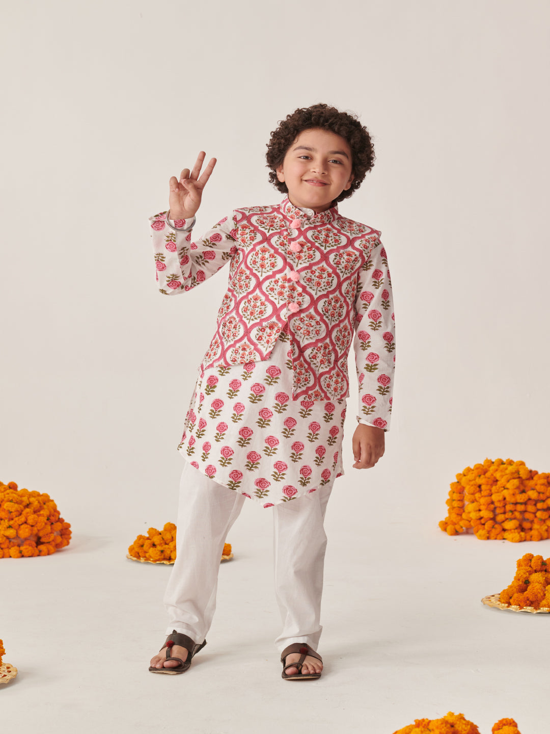 Boys Floral Printed Regular Kurta With Pyjamas (KP-ROSE)