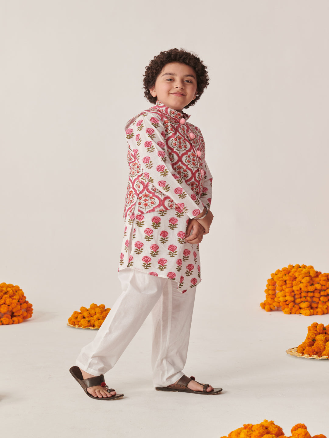 Boys Floral Printed Regular Kurta With Pyjamas (KP-ROSE)