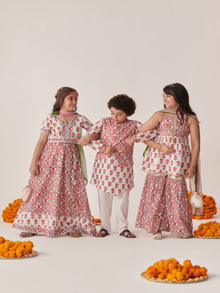 Boys Floral Printed Regular Kurta With Pyjamas (KP-ROSE)