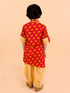 Boys Red Floral Embroidered Pure Cotton Kurta with Dhoti Pants (kp-redelephant)