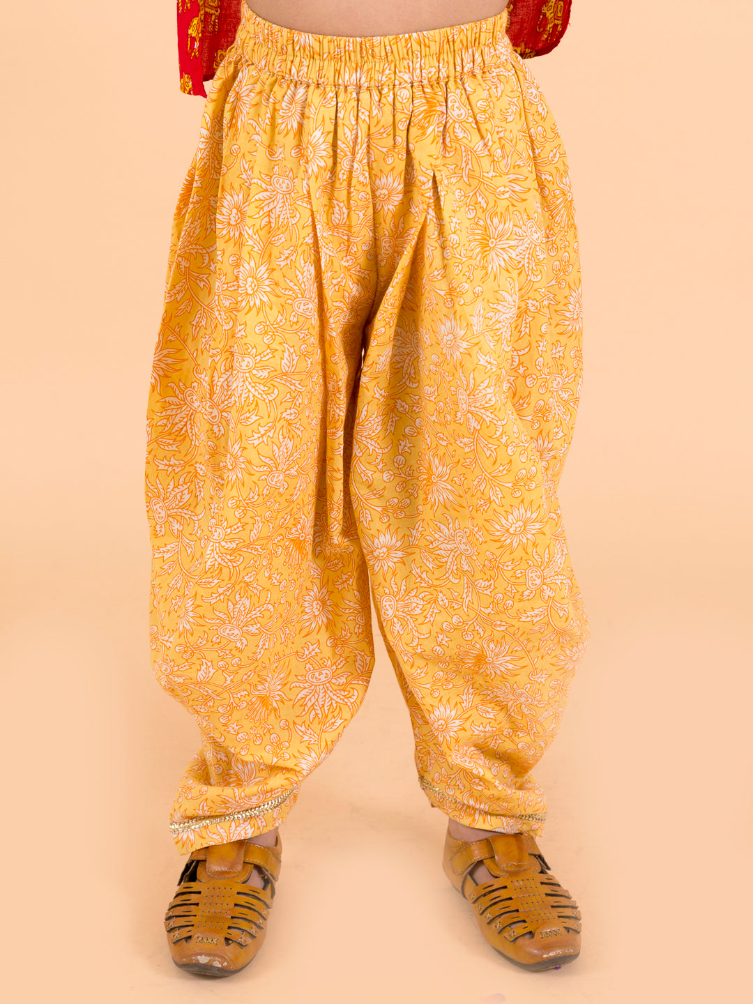 Boys Red Floral Embroidered Pure Cotton Kurta with Dhoti Pants (kp-redelephant)