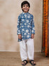 Boys Mandarin Collar Ethnic Motifs Printed Regular Kurta With Salwar (KP-WHITESUNFLOWER)