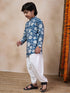 Boys Mandarin Collar Ethnic Motifs Printed Regular Kurta With Salwar (KP-WHITESUNFLOWER)