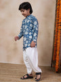 Boys Mandarin Collar Ethnic Motifs Printed Regular Kurta With Salwar (KP-WHITESUNFLOWER)