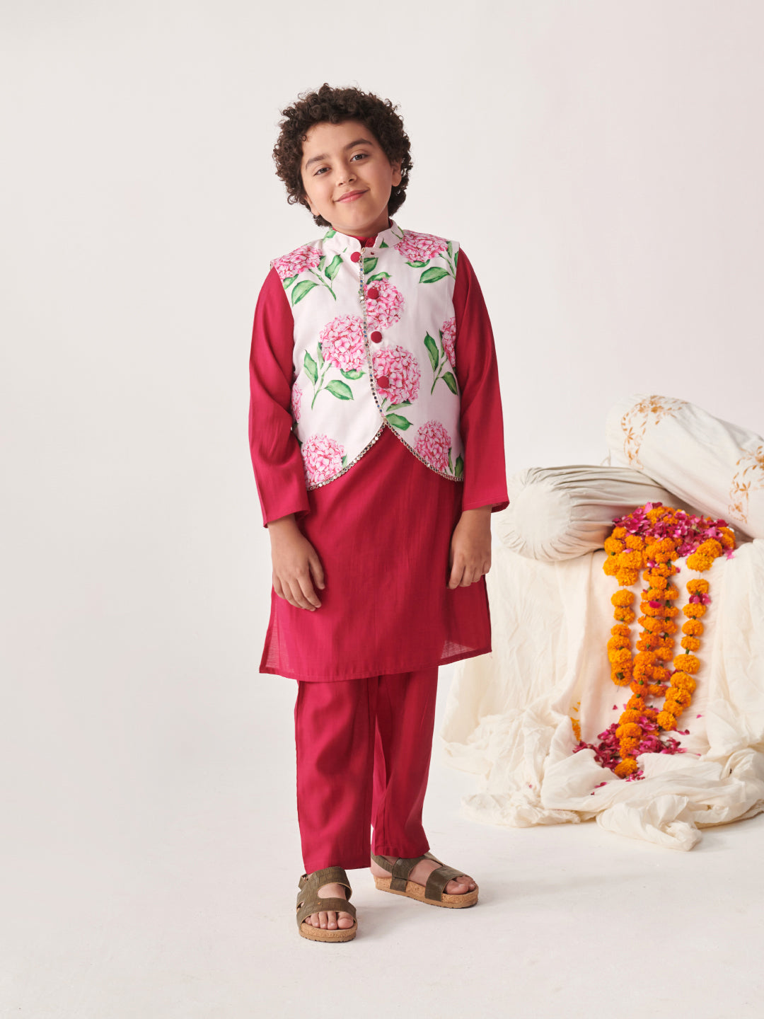 Boys Printed Regular Kurta With Pyjamas (KP-WINETESCA)